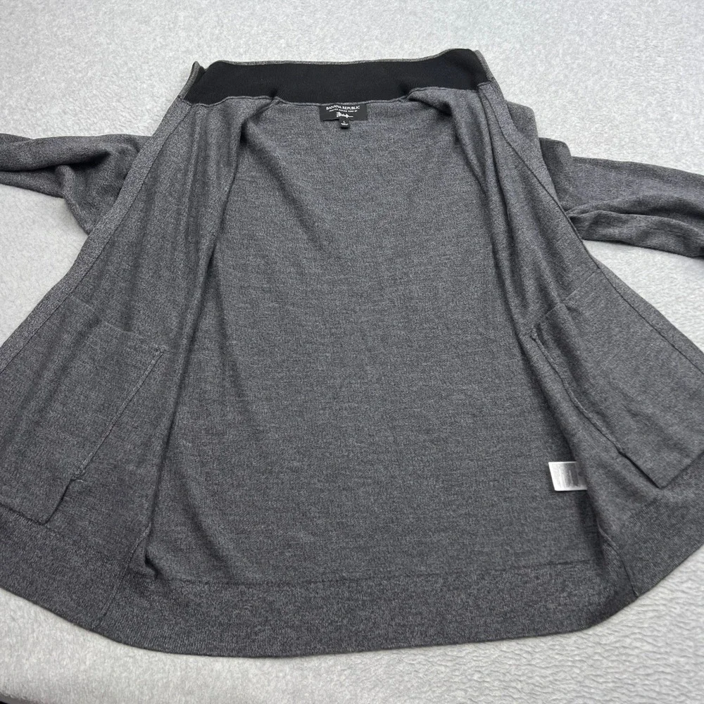 Banana Republic Cardigan Mens Large Charcoal 100% Merino Wool Full Zip Sweater